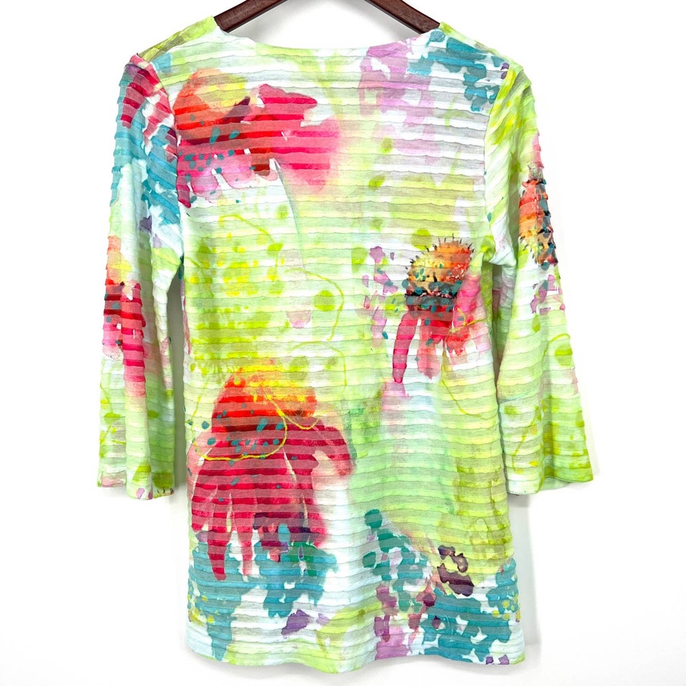 Soft Surroundings Size Small Neon Rainbow Summer Blouse Shirt Top Beach - Picture 6 of 6
